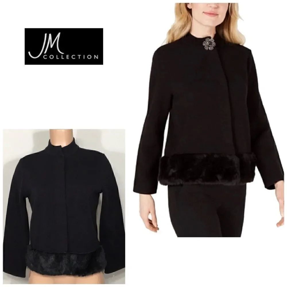 New JM collection fur trimmed sweater jacket. NWOT